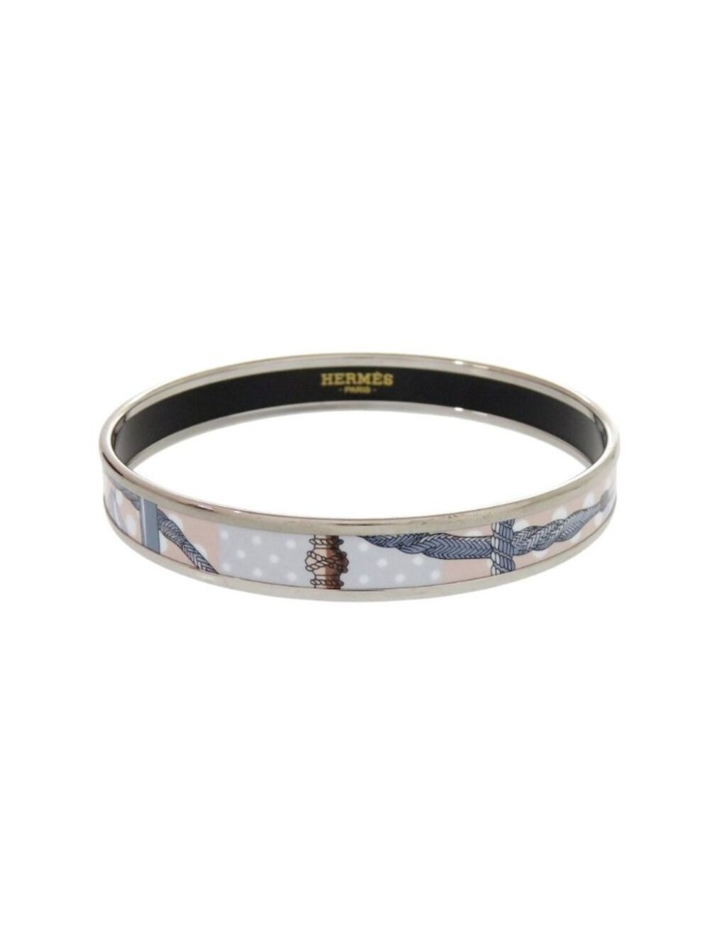 Hermes Enamel PM Metal Silver Blue Bangle Bracelet
